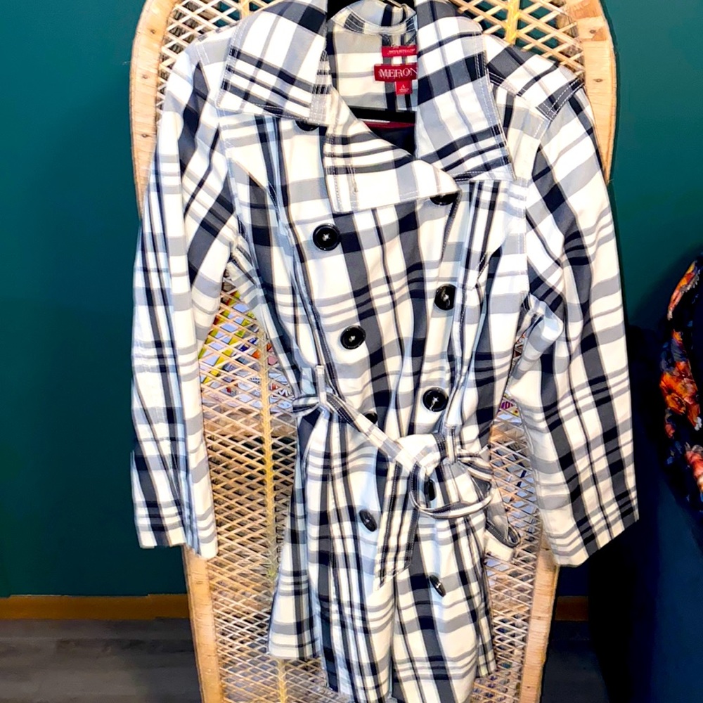 Black and white plaid trench coat